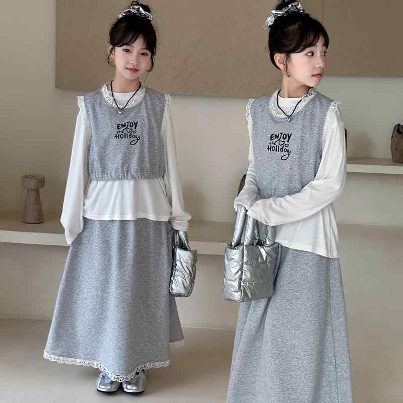 キッズ 女の子 ジュニア スカート 3点セット おしゃれ かわいい カジュアル レース フリル 長袖 春秋 ..