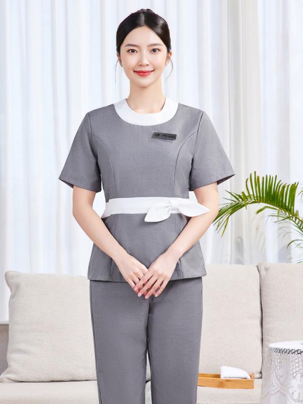 ・カラー展開: 灰色トップス+灰色パンツ、グリーントップス+グリーンパンツ、ベージュトップス+ベージュパンツ・サイズ展開: S、M、L、XL、XXL、3XL、4XL・主な素材: ポリエステル、ポリウレタン、綿・デザイン特徴: バイカラー・スタイル: エレガント・仕様・加工: ノーアイロン加工