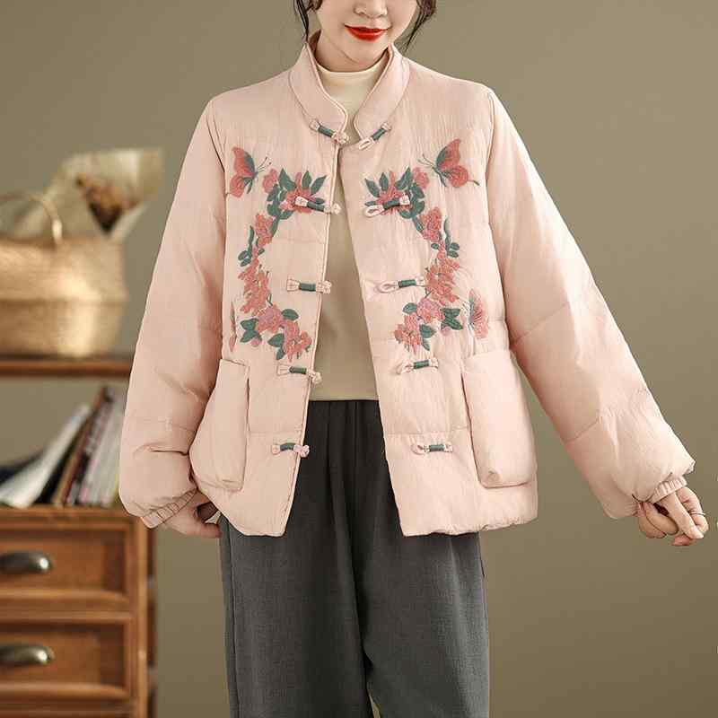 楽天セキュアデポアウター レディース 暖かい レトロ チャイナ風 改良デザイン 文芸風 刺繍 スタンドカラー 立ち襟 チャイナボタン 飾りボタン 綿ジャケット 冬物