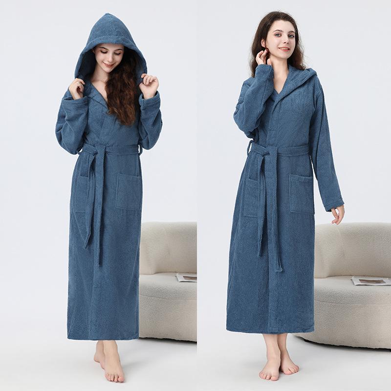 バスローブ ガウン 男女兼用 メンズ レディース 厚手 厚地 タオル地 吸水速乾 ロング丈 フード付き パ..