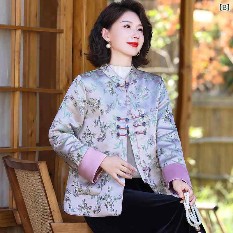 ジャケット レディース ミセス シニア 秋冬 中綿 長袖 チャイナドレス風 刺繍 スタンドカラー チャイナボタン 前開き レトロ 和風 アジアン エスニック トップス 暖かい 普段着 secure-depo-11341095 セキュアデポ サンプル画像2