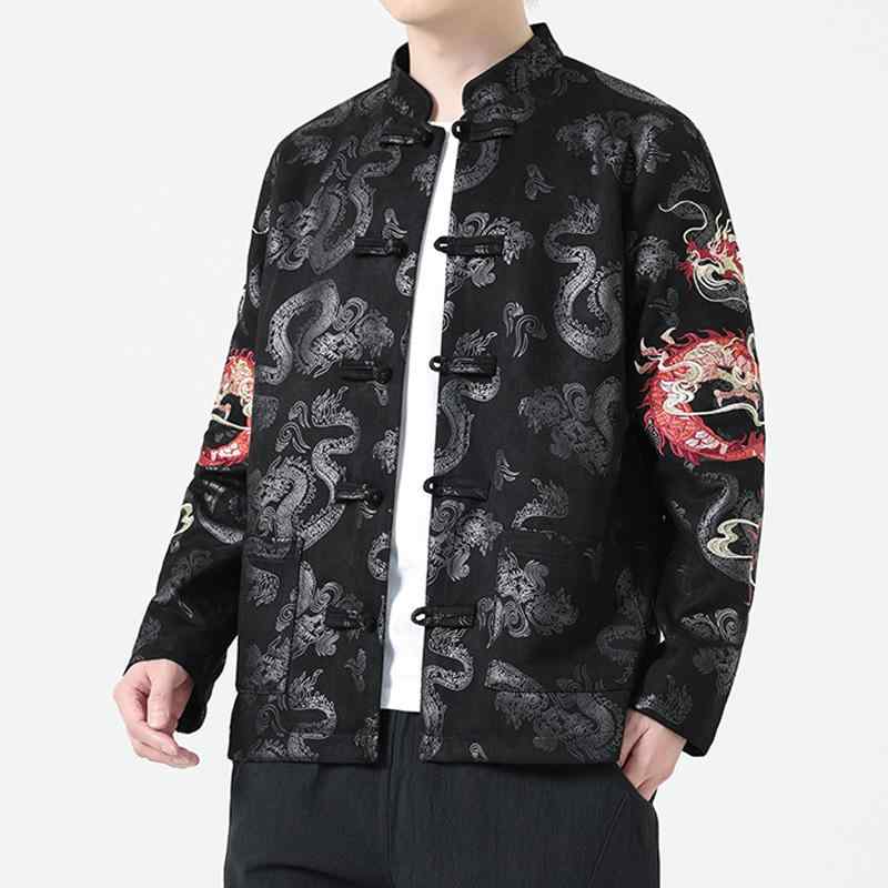 ジャケット メンズ 新チャイナ風 唐装風 刺しゅう 長袖 ゆったり スタンドカラー シングルボタン カジュアル レトロ おしゃれ 秋冬 ポリエステル素材
