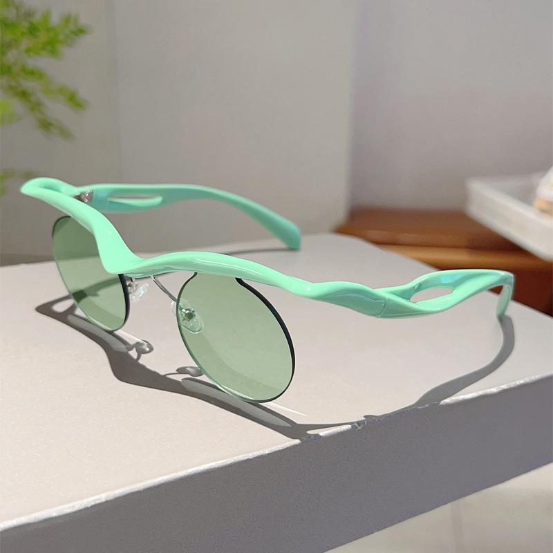 サングラス UVカット 変形 ブロウ ハーフリム ファッション アイウェア 軽量 ラウンド型 おしゃれ ドライブ アウトドア レジャー 普段使い 高級感 シンプル 上品 春夏