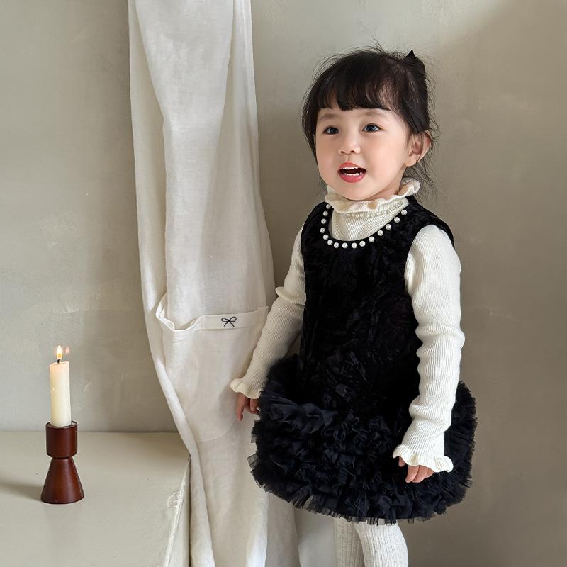 楽天セキュアデポワンピース 女の子 ベビー キッズ 中綿入り ベルベット プリンセス 韓国風 ジャンパースカート 無地 秋冬 ソフトタッチ ポリエステル混紡 乳幼児