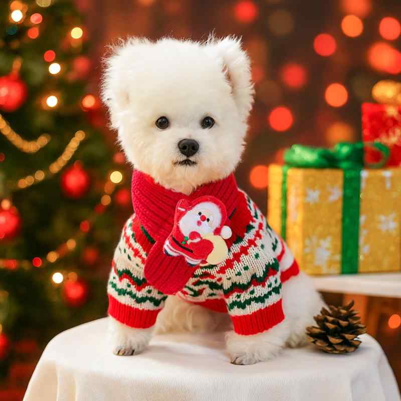マフラー 犬 猫 小型犬 子犬用 クリスマス 防寒 かわいい おしゃれ ペット用品 アクセサリー 秋冬 ポリエステル お出かけ イベント コスプレ ホワイト レッド グリーン S Mサイズ