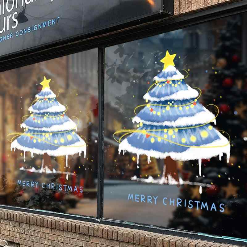 窓飾り 静電吸着 クリスマスツリー ブルー 貼り直し可能 剥がせる 窓 ガラス扉 デコレーション シール クリスマスパーティー 店舗 ショップ リビング 玄関 ディスプレイ 装飾シート