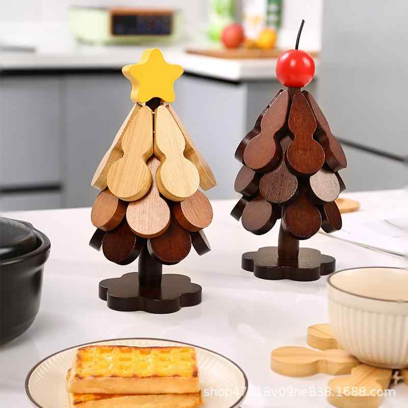 鍋敷き ランチョンマット 耐熱 断熱 家庭用 食卓 テーブル 高級感 クリスマスツリー ひょうたん デザイン おしゃれ 変形 モダン シンプル 竹製