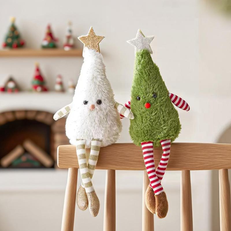 クリスマス飾り かわいい ふわふわ クリスマスツリー ぬいぐるみ 人形 布製 グリーン ホワイト ピンク ホームパーティー インテリア 置物