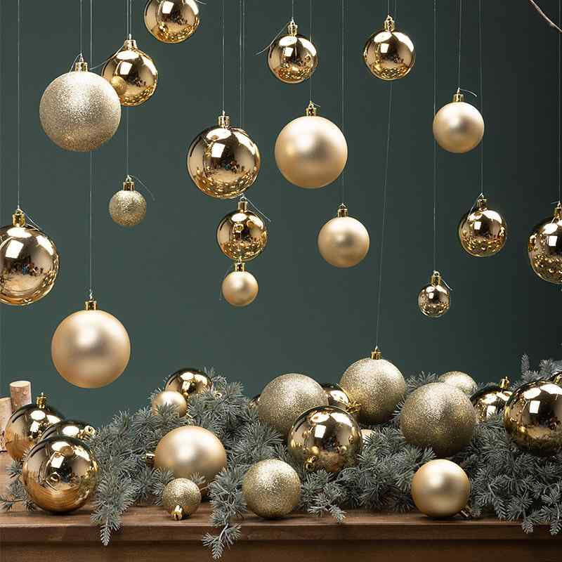 クリスマス オーナメント ボール 24個 光沢 マット 吊り下げ飾り クリスマスツリー デコレーション プラスチック製 電気メッキ加工 ゴールド レッド シルバー ブラック ホワイト おしゃれ モダン シンプル