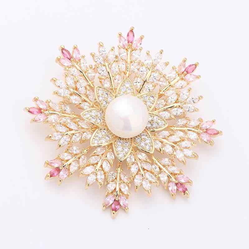 ブローチ レディース 高級感 パール 銅 ジルコニア 雪の結晶 フォーマル スーツ ジャケット ドレス 華やか アクセサリー 電気メッキ加工
