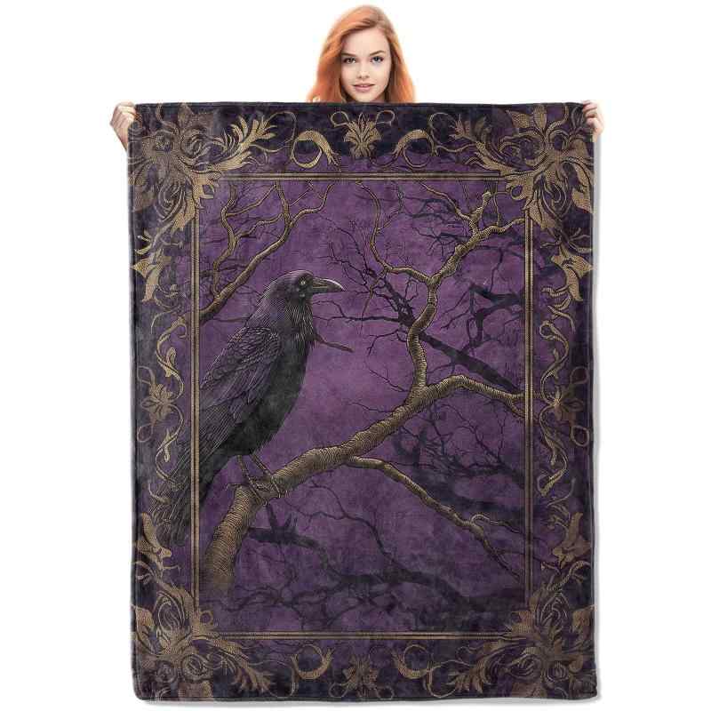 ブランケット ゴシック カラス ダークファンタジー アート プリント ふんわり 柔らかい 快適 フランネ..