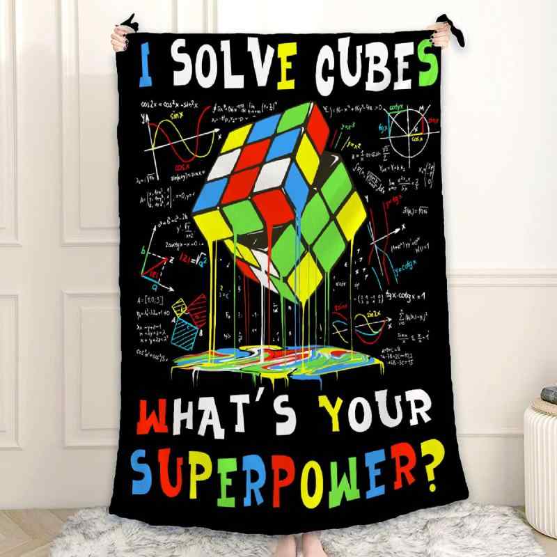 フランネル毛布 ユニセックス やわらか 快適 保温性 軽量 ポリエステル製 オールシーズン ルービックキューブ柄 北欧風 部屋着 リビング 寝室 マルチブランケット プレゼント ギフト