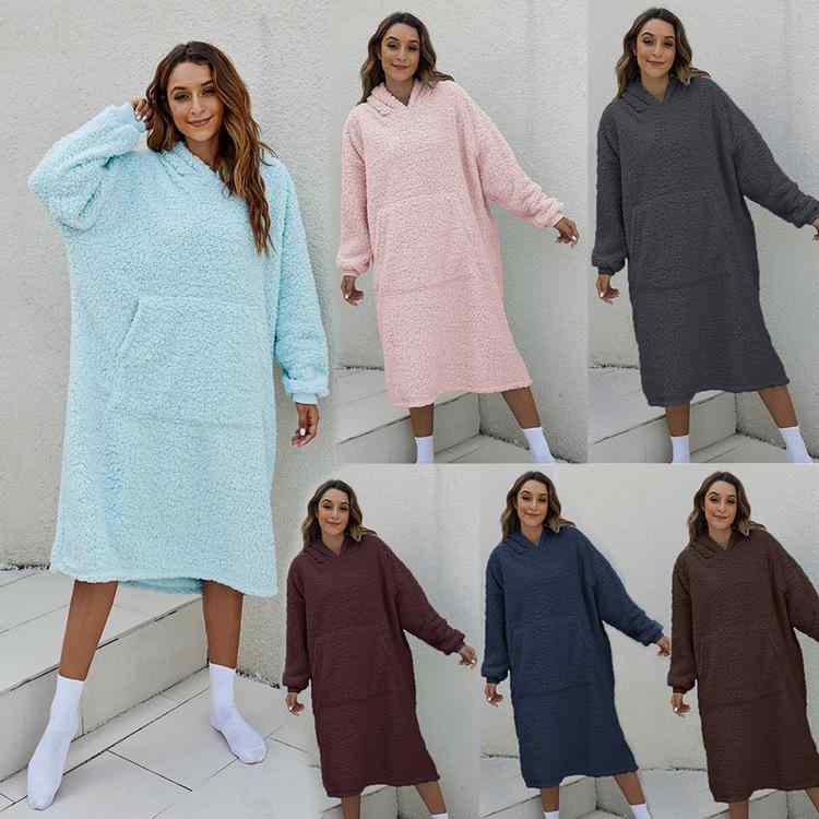 着る毛布 ユニセックス フード付き ロング丈 厚手 ふわふわ もこもこ あったか 保温 ルームウェア 部屋..