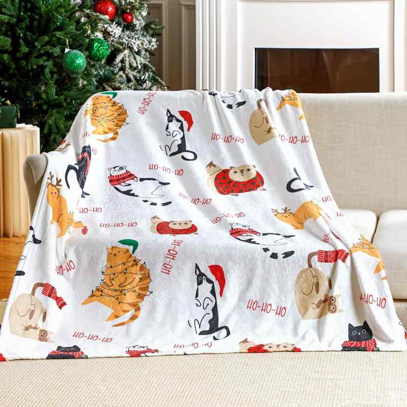 Rakuten - 毛布 ふわふわ 柔らか 快適 保温 軽量 ポリエステル フランネル クリスマス 動物 猫柄 雪柄 星柄 北欧風 オールシーズン 総柄 ひざ掛け 部屋着 ソファカバー 寝具 ブランケット かわいい
