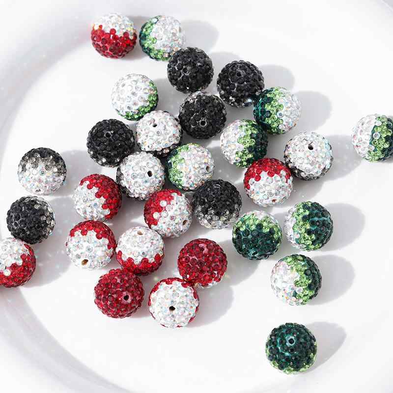 アクセサリー パーツ DIY ハンドメイド 手芸 樹脂粘土 ソフト陶器 クリスマスカラー カラフル 輝く ラインストーン埋め込み 丸型 ボール 直穴ビーズ バッグチャーム キーホルダー ネックレス ブレスレット