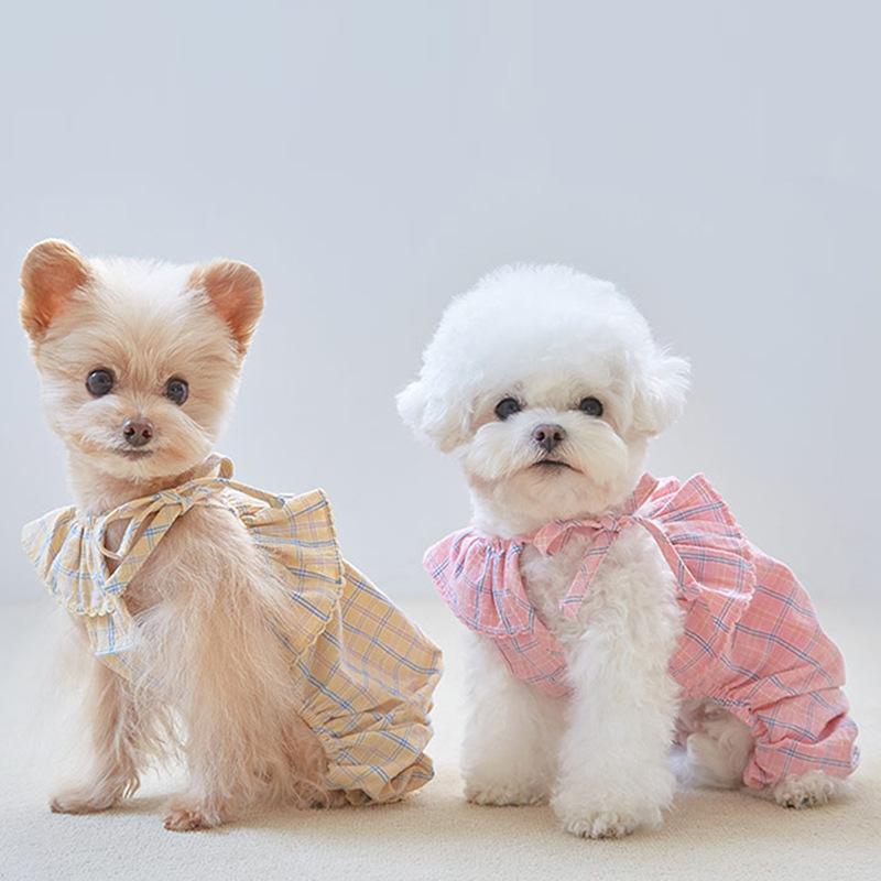 ペット服 犬服 女の子用 2本足 ロンパース つなぎ チェック柄 春夏 ブリティッシュスタイル クリスマス..