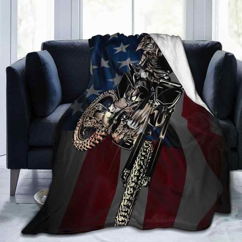 毛布 ふわふわ フランネル オフロードバイク アメリカ国旗柄 冷房対策 オールシーズン ソファ ベッド ..