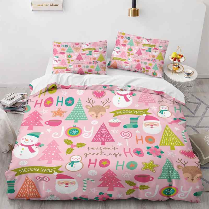 布団カバー キッズ 女の子 ピンク クリスマス かわいいクリスマスツリー柄 デジタルプリント キルト加..