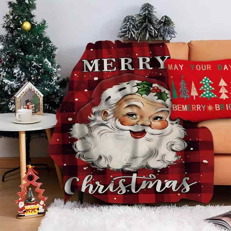 毛布 メンズ レディース サンタクロース柄 チェック柄 フランネル ポリエステル素材 ふわふわ 柔らかい肌触り 暖かい あったか 保温 快適 ブランケット 家庭用 室内 リビング 寝具 四季