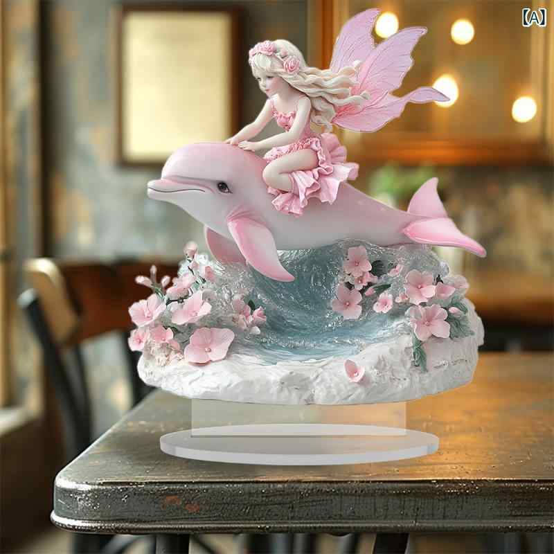 アクリルオーナメント アクリル製 ボヘミアン風 イルカ 妖精 モチーフ おしゃれ かわいい 2Dフルカラー印刷 ヨーロピアンデザイン インテリア雑貨 置物 誕生日プレゼント ギフトの商品画像 2