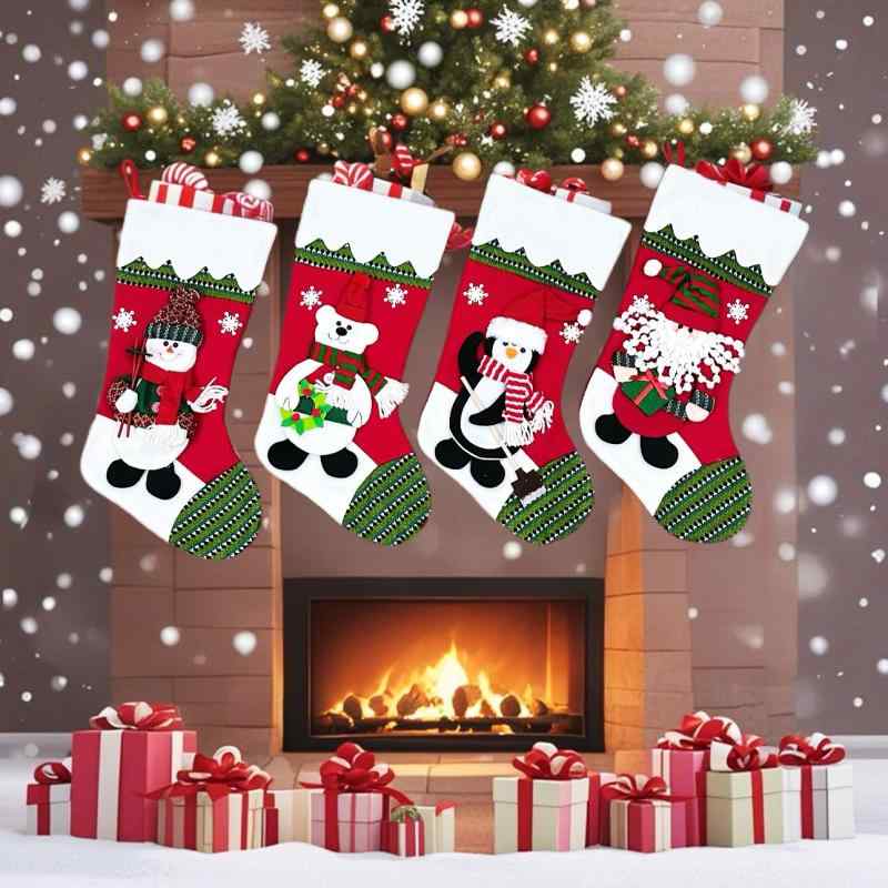クリスマスソックス 大型 プレゼント用 ぬいぐるみ型 クリスマスツリーオーナメント デコレーション ポリエステル製 サンタ 雪だるま 白クマ ペンギン かわいい インテリア 雑貨 イベント