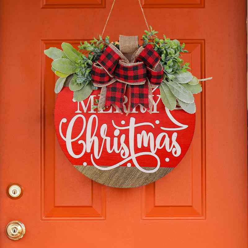 クリスマス飾り メリークリスマス 木製プレート リース ドア飾り 壁掛け ショーウィンドウ 店舗装飾 イベント パーティー デコレーション 飾り付け