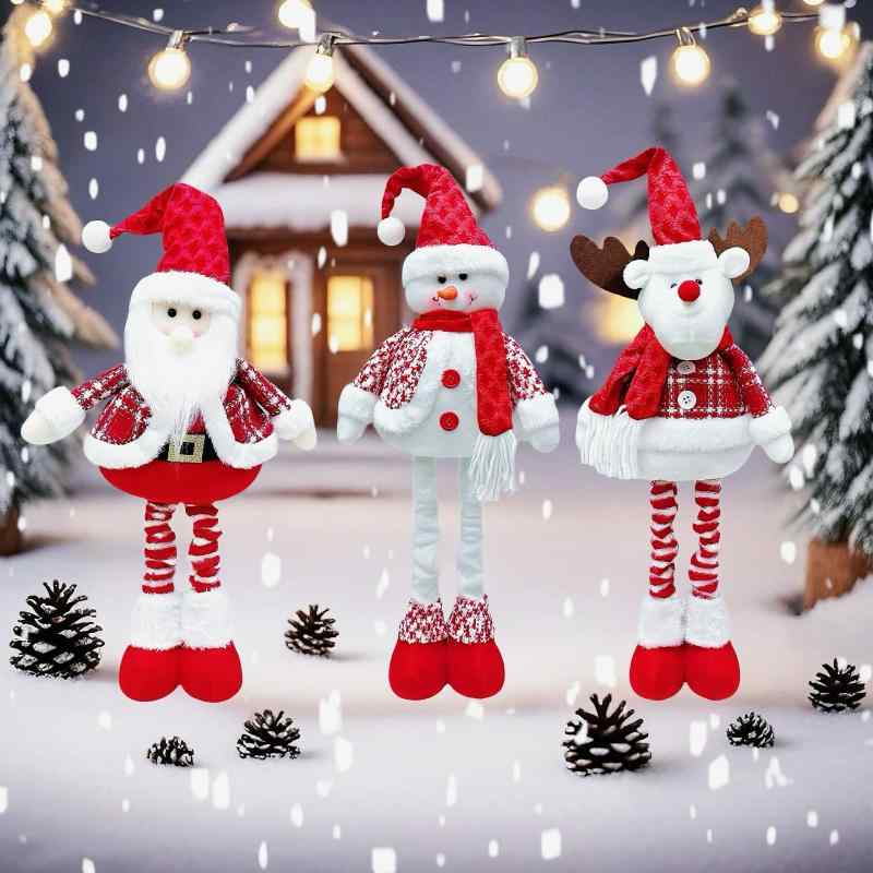 クリスマス飾り 伸縮式 雪だるま トナカイ サンタクロース ぬいぐるみ 人形 赤色 不織布製 置物 オブジ..