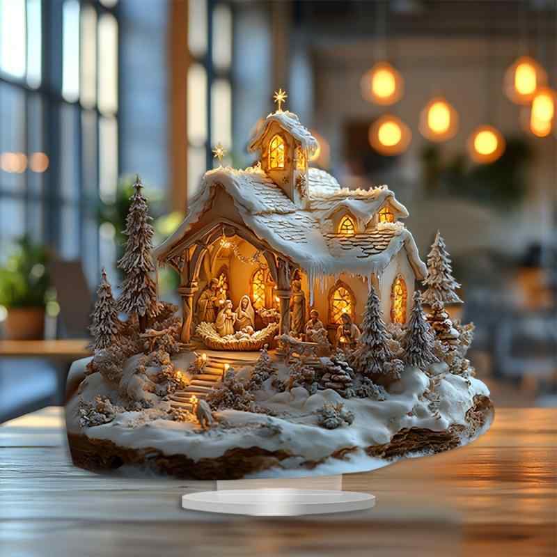 置物 アクリル 防水 耐摩耗 雪景色 ミニチュアハウス アメリカンカントリー風 卓上 デスクトップ 寝室 書斎 リビング オフィス インテリア オブジェ クリスマス プレゼント 誕生日