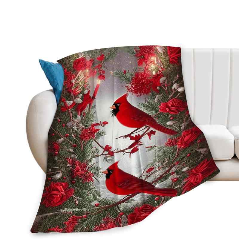 ブランケット フランネル 赤い小鳥 アニマル カートゥーン柄 デジタルプリント お昼寝 オフィス ソファ ひざ掛け カバー ポリエステル ..