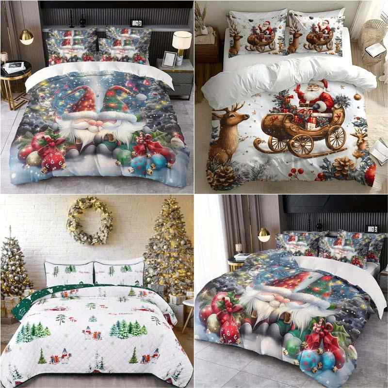 寝具 起毛加工 高画質デジタルプリント 秋冬 クリスマス 3点セット 化繊素材 掛け布団カバー ピローケ..