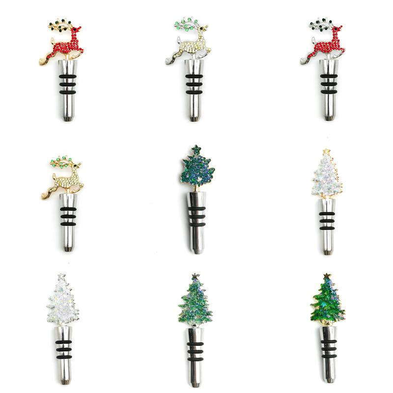 ワイン栓 304ステンレス鋼 おしゃれ 密閉 ボトルストッパー クリスマスツリー トナカイモチーフ パーティー バー 装飾 ゴールド シルバー グリッター ストーン付き かわいい キッチン 食卓 イベント