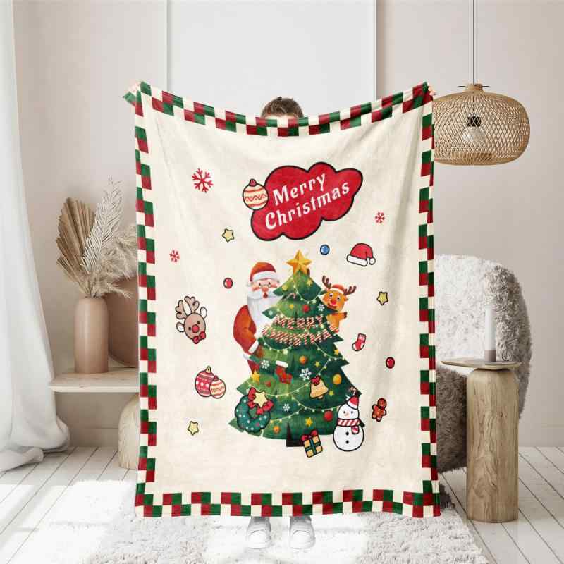 ブランケット 多機能 四季兼用 フランネル 高画質 デジタルプリント クリスマスツリー柄 ソファカバー ひざ掛け ショール キャンプ アウトドア 北欧スタイル
