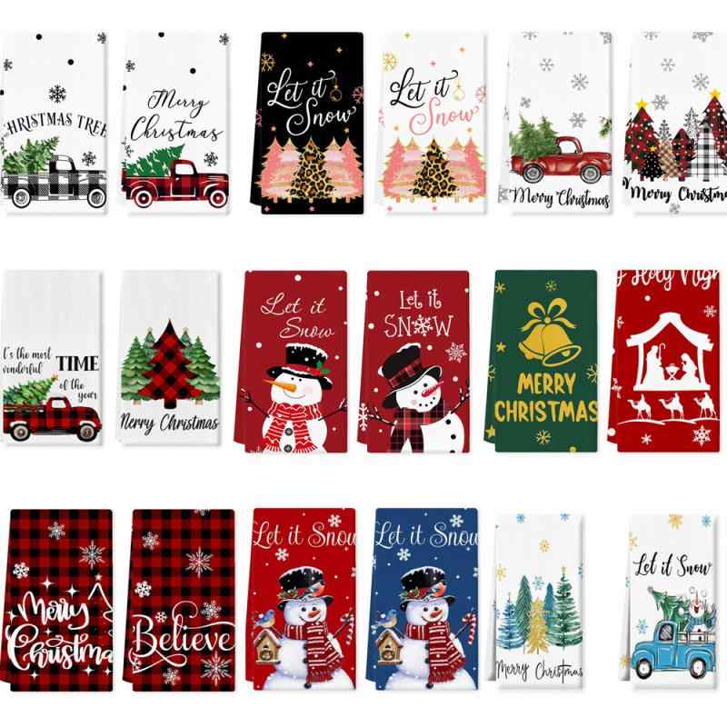 タオル 吸水 マイクロファイバー 速乾性 クリスマス デコレーション キッチン ふきん クロス ハンドタオル 茶巾 プリント柄 鍋 食器拭き 多目的 台所用品(x3)