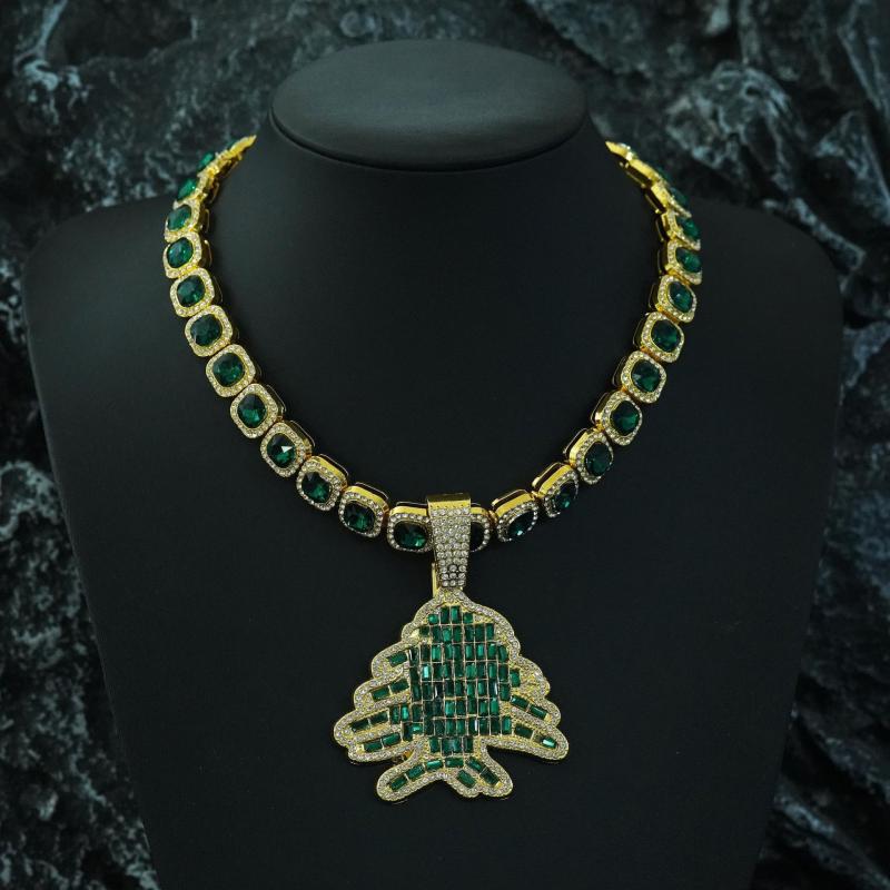 楽天セキュアデポネックレス メンズ 男性用 ヒップホップ 欧米風 クリスマスツリー クリエイティブ カラージルコニア スクエアジルコニア キューバンチェーン ペンダント 高級感