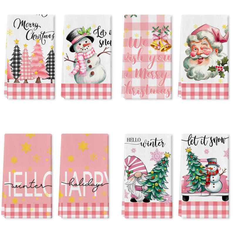 ふきん 超吸水 速乾 マイクロファイバー キッチン 食器拭き 手拭き タオル クロス 食卓用 クリスマス ピンク かわいい おしゃれ プリント柄 大判 厚手(x3)