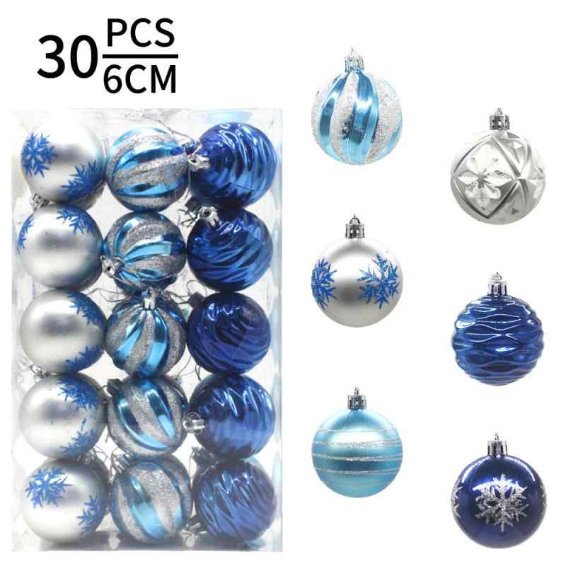 クリスマスボール プラスチック製 青 白 30個入り 6cm モダン シンプル 手作り パーティー 祝日 クリスマスツリー オーナメント 飾り付け
