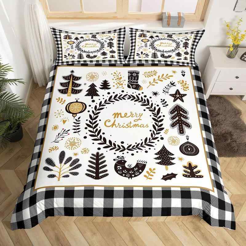 羽毛布団カバー キッズ 子供 かわいいクリスマス カートゥーン柄 松の木 雪の結晶 寝具三点セット デジ..