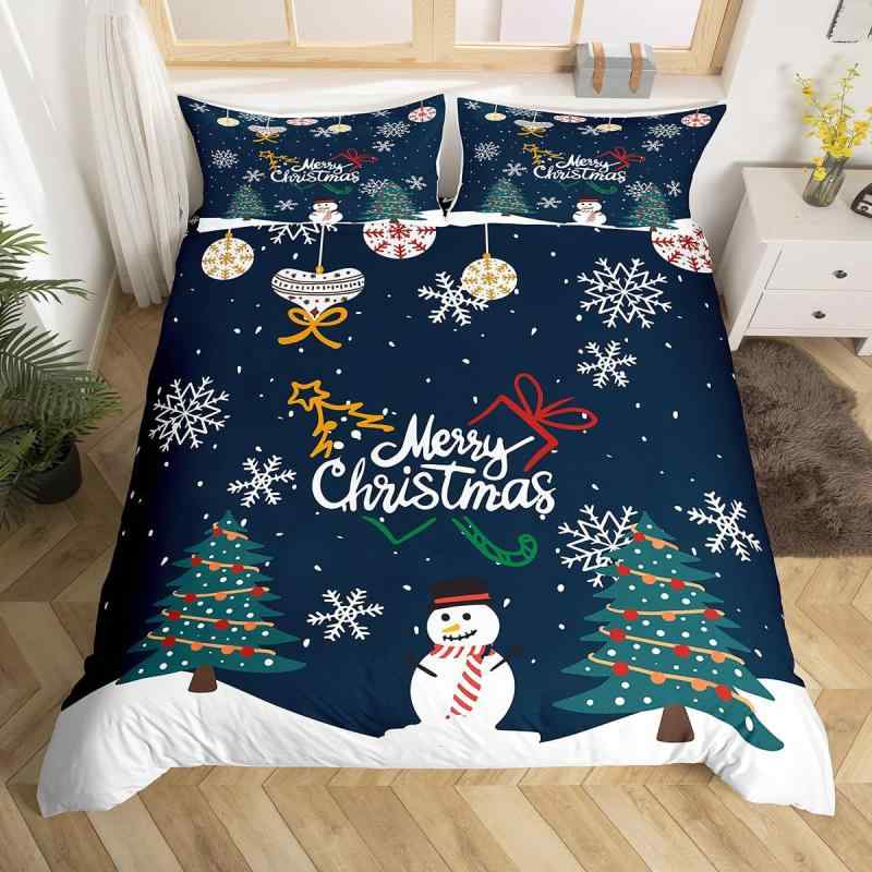 寝具セット 子供 キッズ 羽毛布団カバー 掛け布団カバー 雪の結晶 雪だるま クリスマスツリー 星 カー..