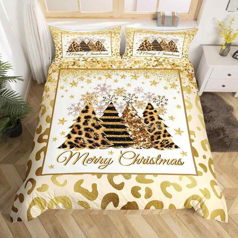 掛け布団カバー レディース キッズ ゴールド グリッター ヒョウ柄 ファンタジー クリスマスツリー 雪の..