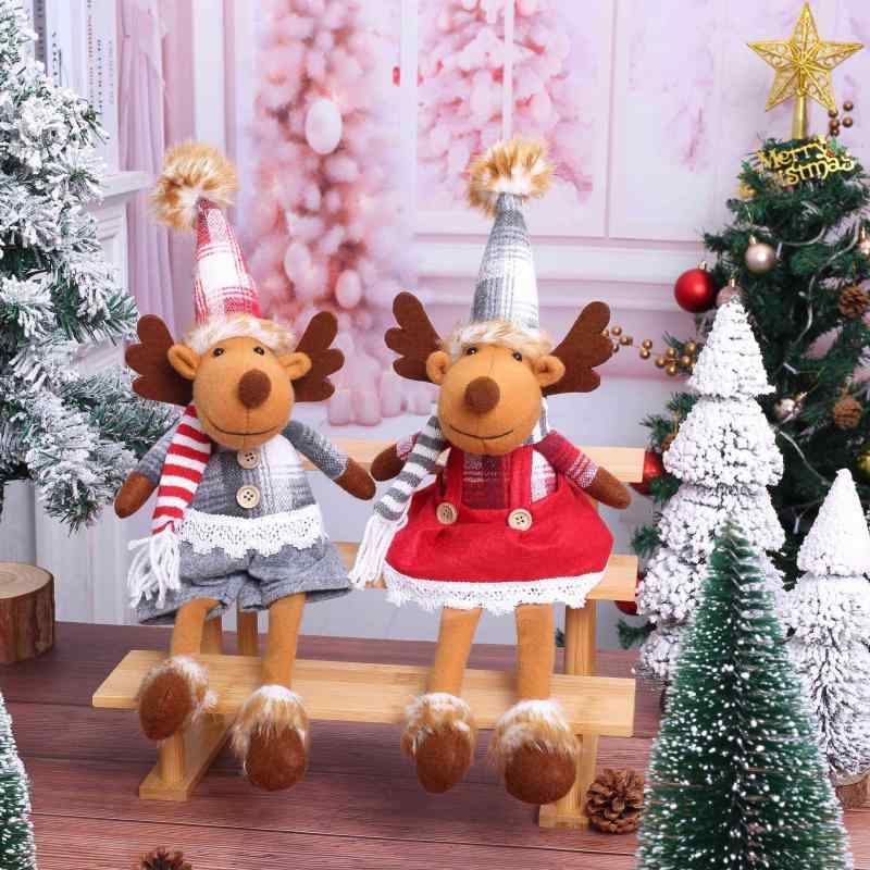 クリスマス飾り 不織布製 長い脚 赤灰 トナカイ エルフ ぬいぐるみ 人形 マスコット ペア カップル用 男性用 女性用 インテリア オブジェ クリスマス雑貨