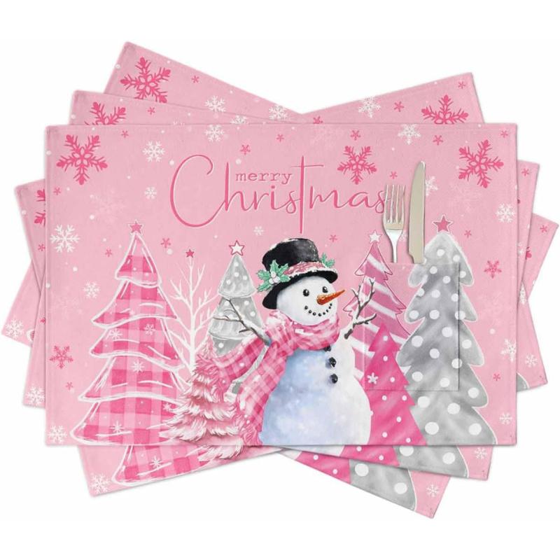 ランチョンマット クリスマス 断熱 耐熱 リネン調 ポリエステル 食卓 食器 カップ プレート アメリカン スタイル おしゃれ プレイスマット テーブルマット 飾り付け(x4)