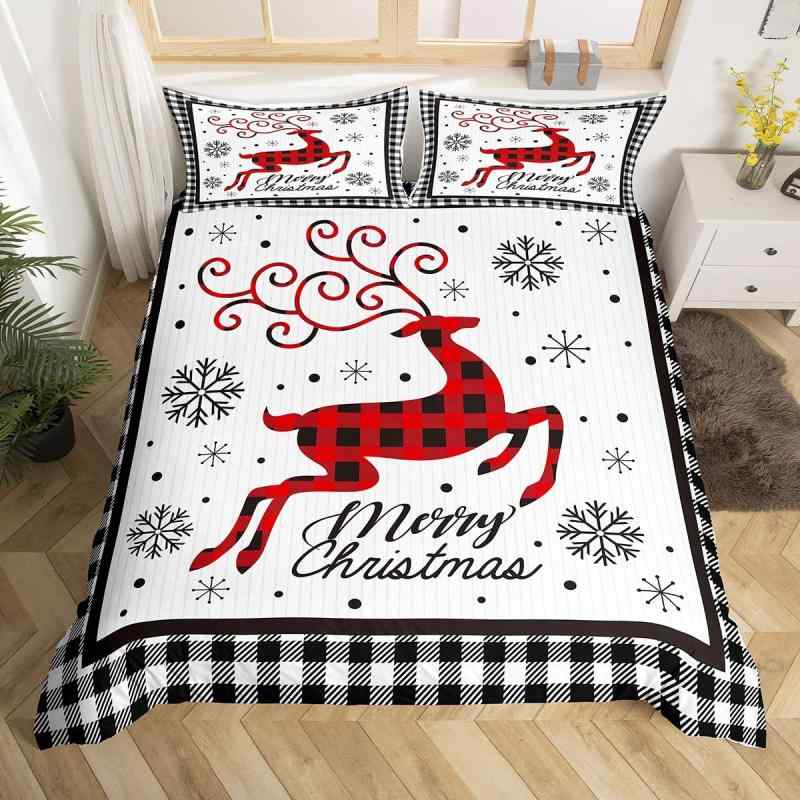 掛け布団カバーセット キッズ 大人用 子供部屋 寝室 ロマンチック クリスマス 雪の結晶 鹿 シルエット ..