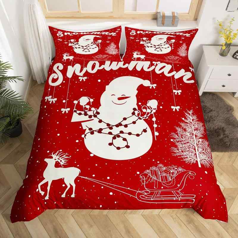布団カバーセット 子供用 大人用 クリスマス 赤白 デジタルプリント 雪だるま トナカイ 雪の結晶 リボ..