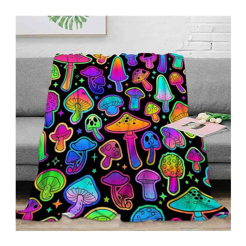 ブランケット フランネル毛布 ポリエステル素材 アニメ風 サイケデリック 幻想的 キノコ柄 抽象芸術 アートデザイン 軽量 肌触り ベッド ソファカバー リビング 四季兼用 オールシーズン対応
