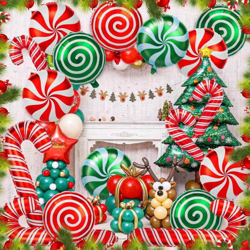 吉他増幅器（頭部） - バルーン 36点セット クリスマス アルミ風船 杖 キャンディ ロリポップ かわいい 装飾 パーティー イベント 飾り付け 大容量 赤色 緑色