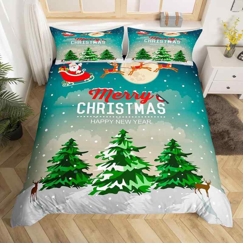 掛け布団カバー クリスマス かわいい トナカイ柄 デジタルプリント 化繊素材 3点セット 寝室 寮