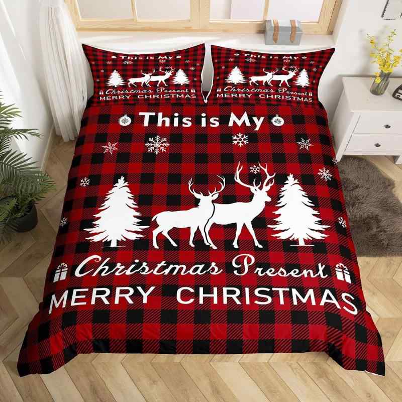 布団カバー キッズ 男の子 トナカイ クリスマス カートゥーン アニメ グリッド チェック柄 ブラック レ..