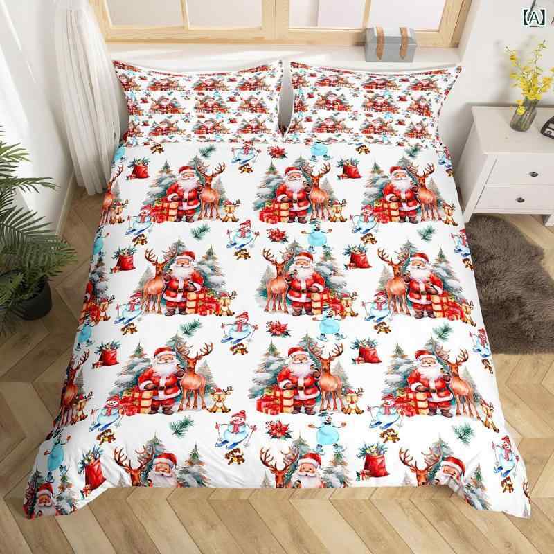 掛け布団カバーセット キッズ ジュニア クリスマス 鹿 トナカイ ツリー柄 ポリエステル デジタルプリント モダン シンプル 3点セット
