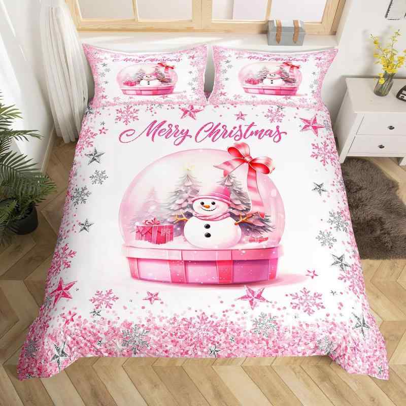 掛け布団カバー レディース キッズ クリスマス かわいい ピンク 雪の結晶柄 デジタルプリント ポリエス..