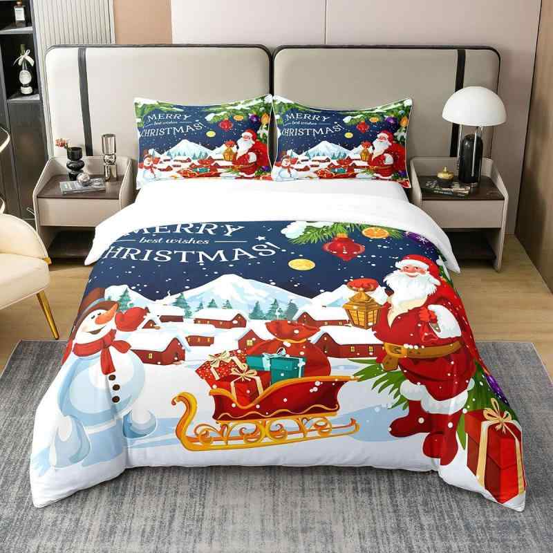 布団カバーセット デジタルプリント 速乾 軽量 サンタクロース 雪山 月 カートゥーン 冬 クリスマス 寝..